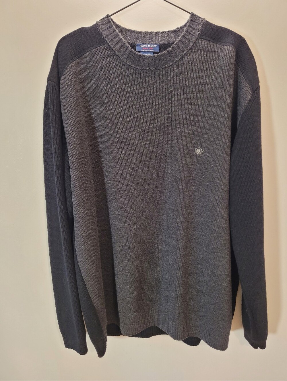 Saint James Two-Tone Gray and Black Crewneck Wool Sweater - Eu Xxl